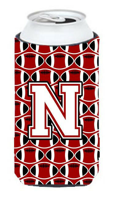 Letter N Football Cardinal and White Tall Boy Beverage Insulator Hugger CJ1082-NTBC by Caroline&#39;s Treasures