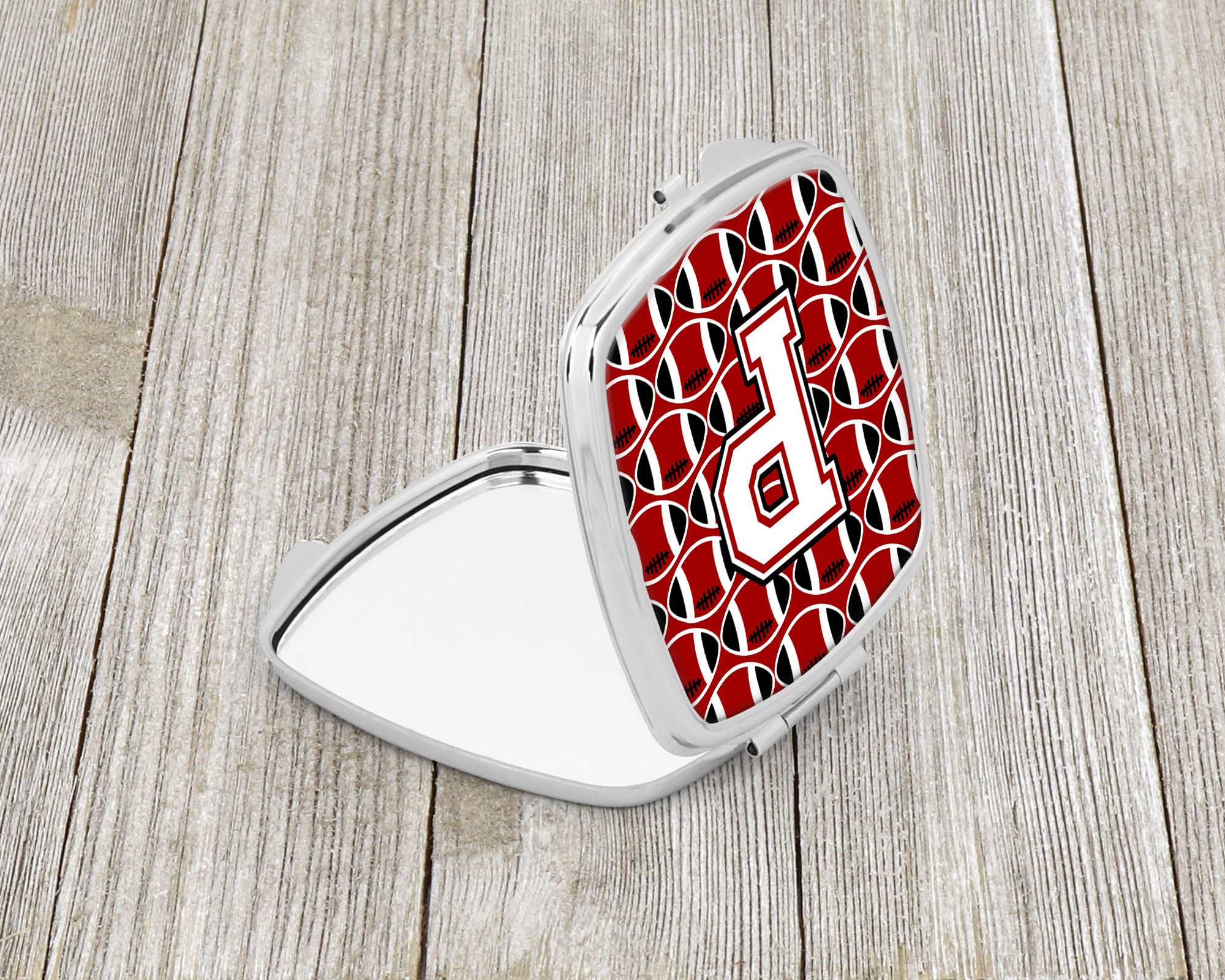 Letter P Football Cardinal and White Compact Mirror CJ1082-PSCM  the-store.com.