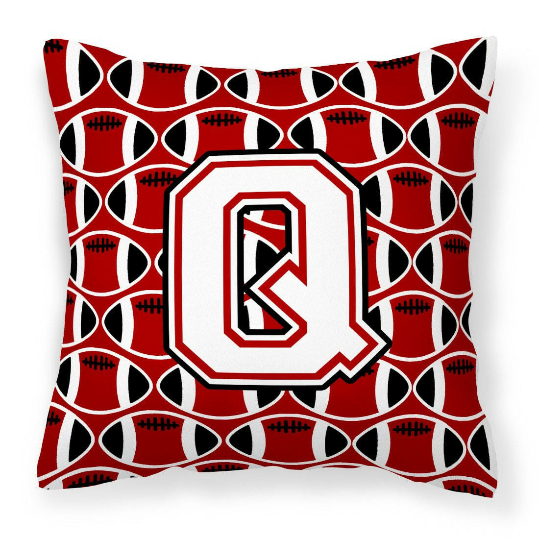 Letter Q Football Cardinal and White Fabric Decorative Pillow CJ1082-QPW1414 by Caroline's Treasures