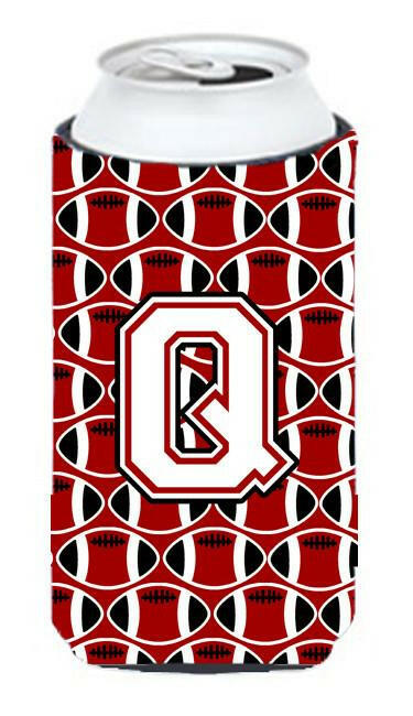 Letter Q Football Cardinal and White Tall Boy Beverage Insulator Hugger CJ1082-QTBC by Caroline&#39;s Treasures