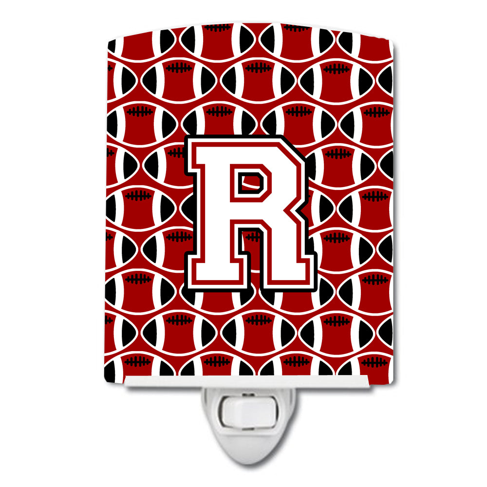 Letter R Football Cardinal and White Ceramic Night Light CJ1082-RCNL - the-store.com