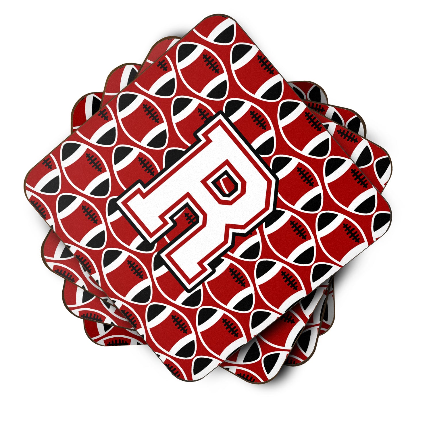 Letter R Football Cardinal and White Foam Coaster Set of 4 CJ1082-RFC - the-store.com