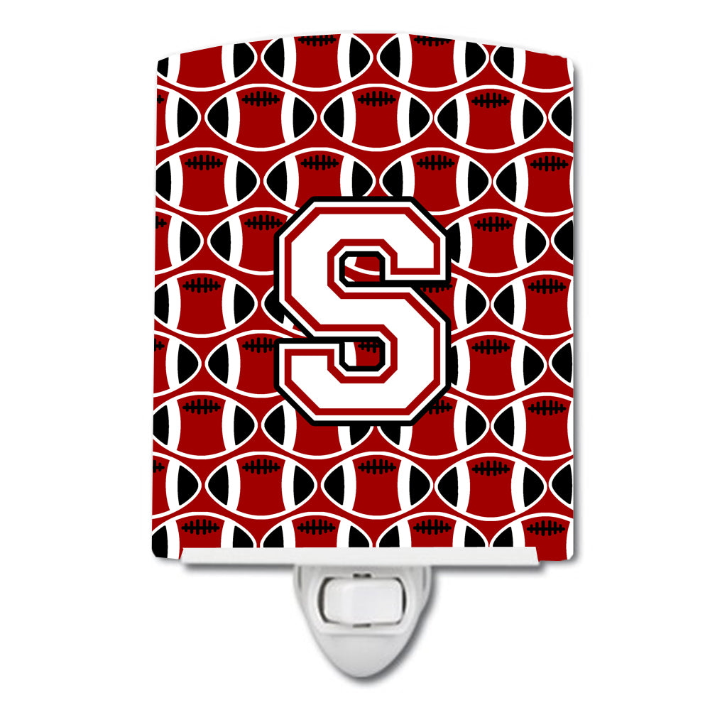 Letter S Football Cardinal and White Ceramic Night Light CJ1082-SCNL - the-store.com