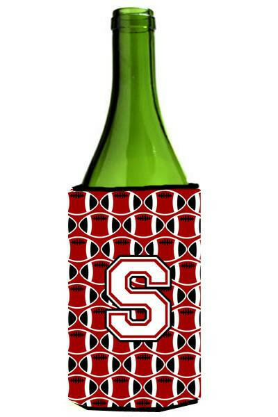 Letter S Football Cardinal and White Wine Bottle Beverage Insulator Hugger CJ1082-SLITERK by Caroline&#39;s Treasures