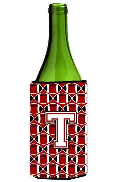 Letter T Football Cardinal and White Wine Bottle Beverage Insulator Hugger CJ1082-TLITERK by Caroline's Treasures