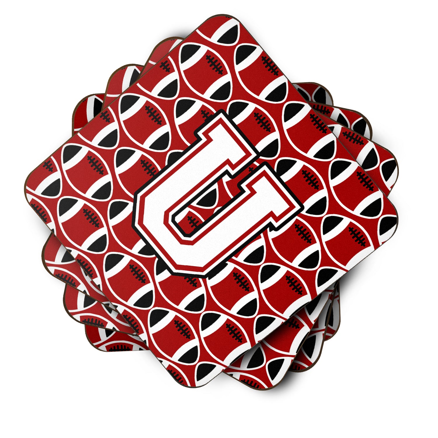 Letter U Football Cardinal and White Foam Coaster Set of 4 CJ1082-UFC - the-store.com