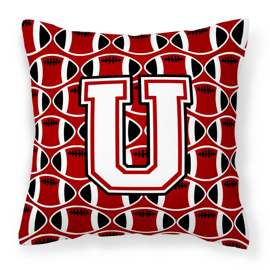 Letter U Football Cardinal and White Fabric Decorative Pillow CJ1082-UPW1414 by Caroline&#39;s Treasures