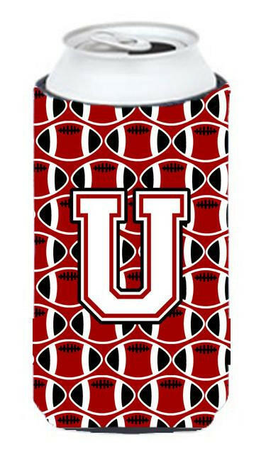 Letter U Football Cardinal and White Tall Boy Beverage Insulator Hugger CJ1082-UTBC by Caroline's Treasures