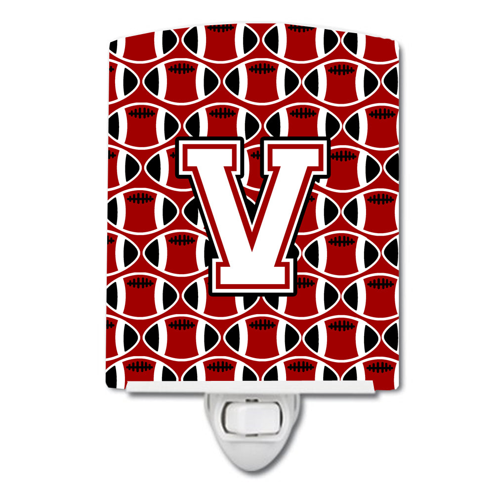 Letter V Football Cardinal and White Ceramic Night Light CJ1082-VCNL - the-store.com