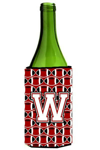 Letter W Football Cardinal and White Wine Bottle Beverage Insulator Hugger CJ1082-WLITERK by Caroline's Treasures