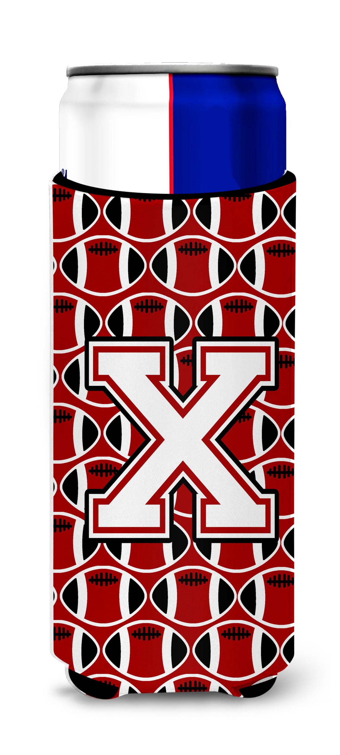 Letter X Football Cardinal and White Ultra Beverage Insulators for slim cans CJ1082-XMUK.