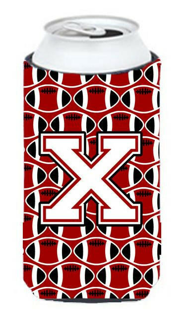 Letter X Football Cardinal and White Tall Boy Beverage Insulator Hugger CJ1082-XTBC by Caroline's Treasures