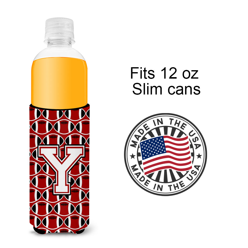 Letter Y Football Cardinal and White Ultra Beverage Insulators for slim cans CJ1082-YMUK.