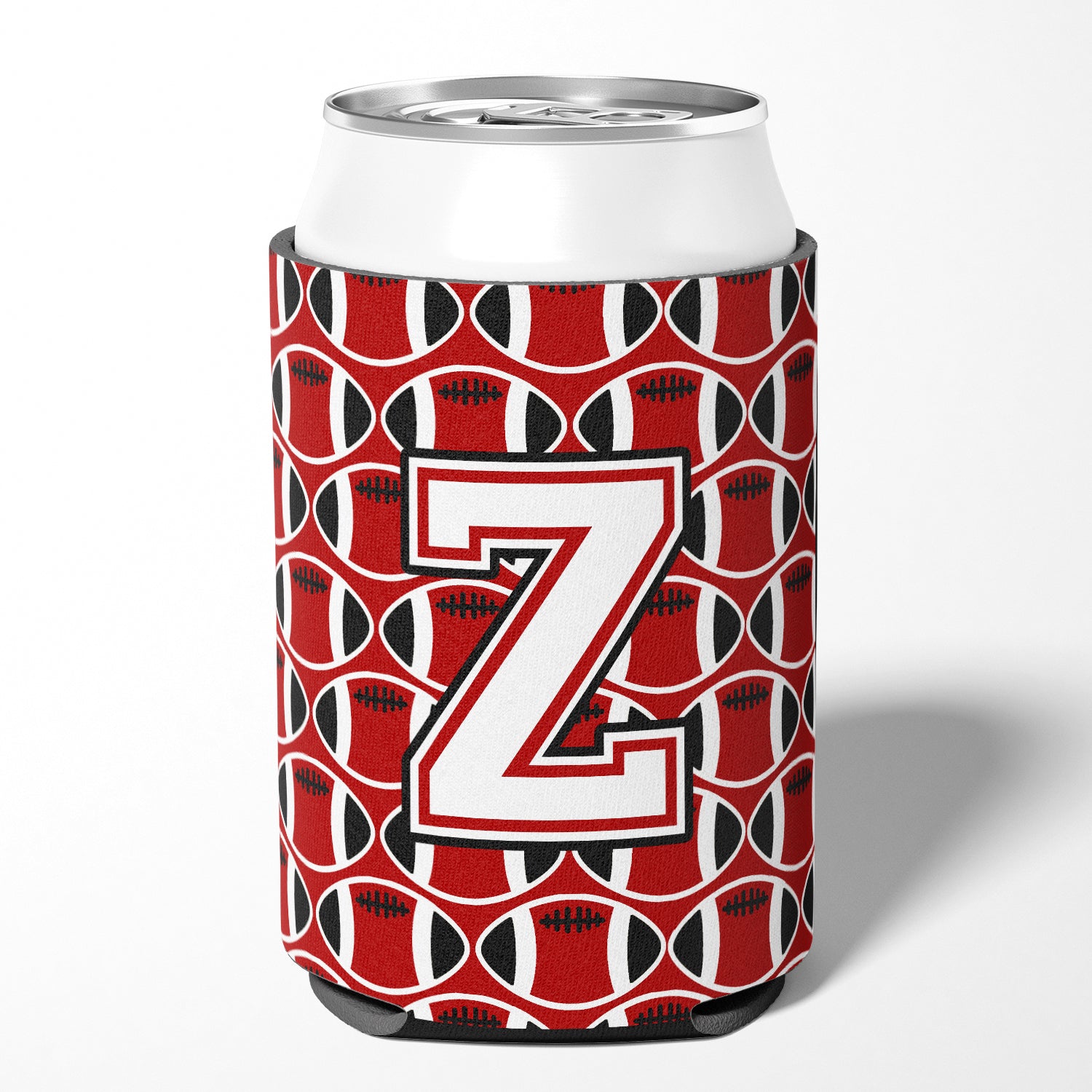 Letter Z Football Cardinal and White Can or Bottle Hugger CJ1082-ZCC.