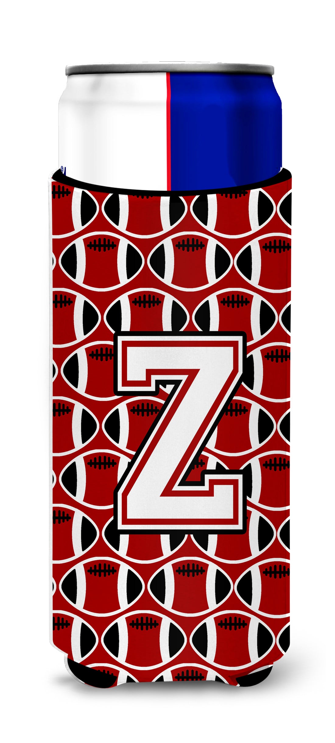 Letter Z Football Cardinal and White Ultra Beverage Insulators for slim cans CJ1082-ZMUK.