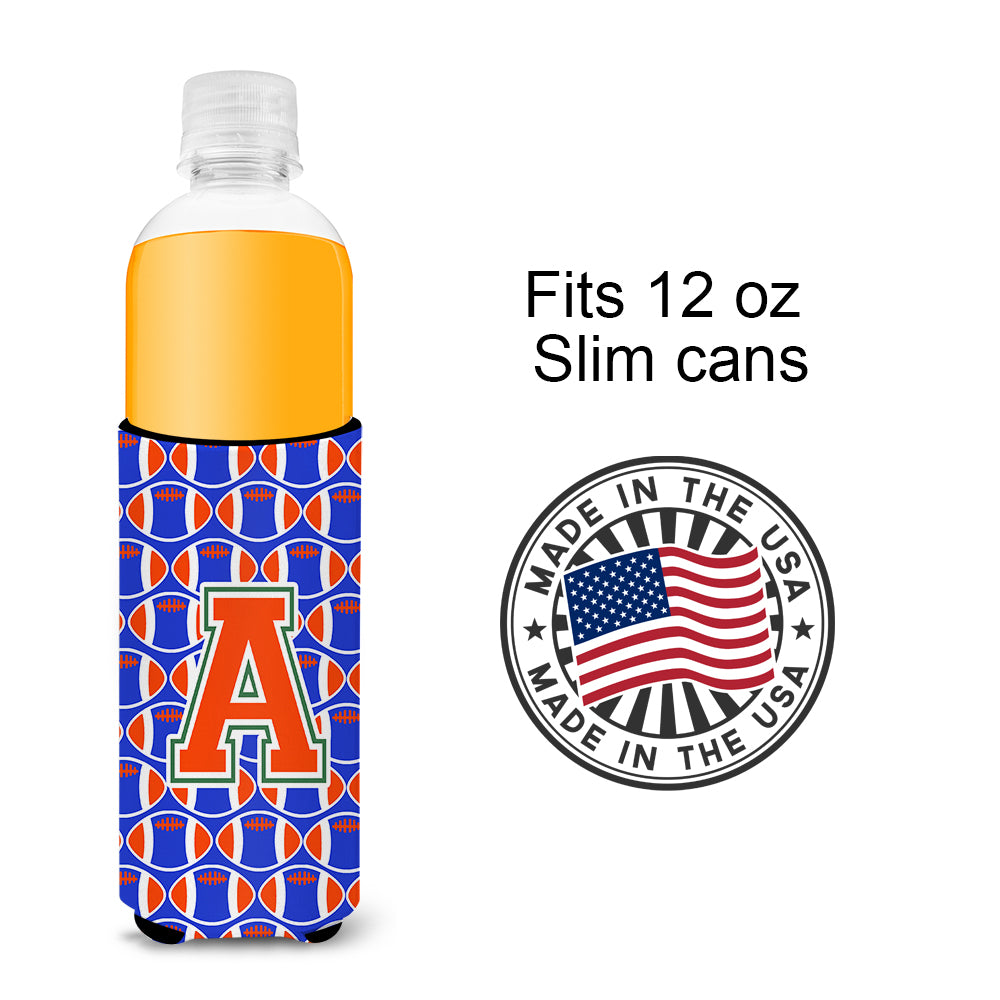 Letter A Football Green, Blue and Orange Ultra Beverage Insulators for slim cans CJ1083-AMUK.