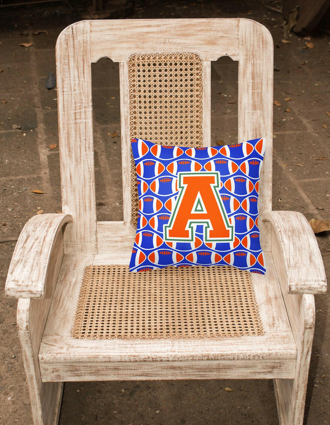 Letter A Football Green, Blue and Orange Fabric Decorative Pillow CJ1083-APW1414 by Caroline's Treasures