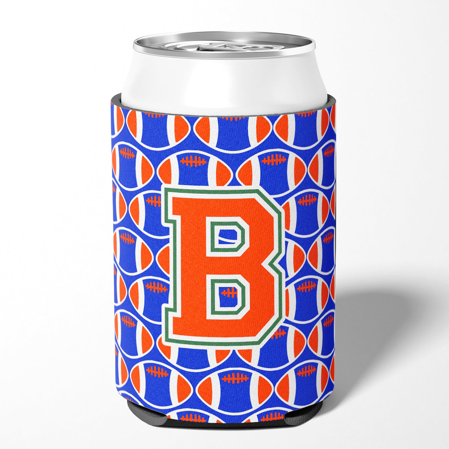 Letter B Football Green, Blue and Orange Can or Bottle Hugger CJ1083-BCC.