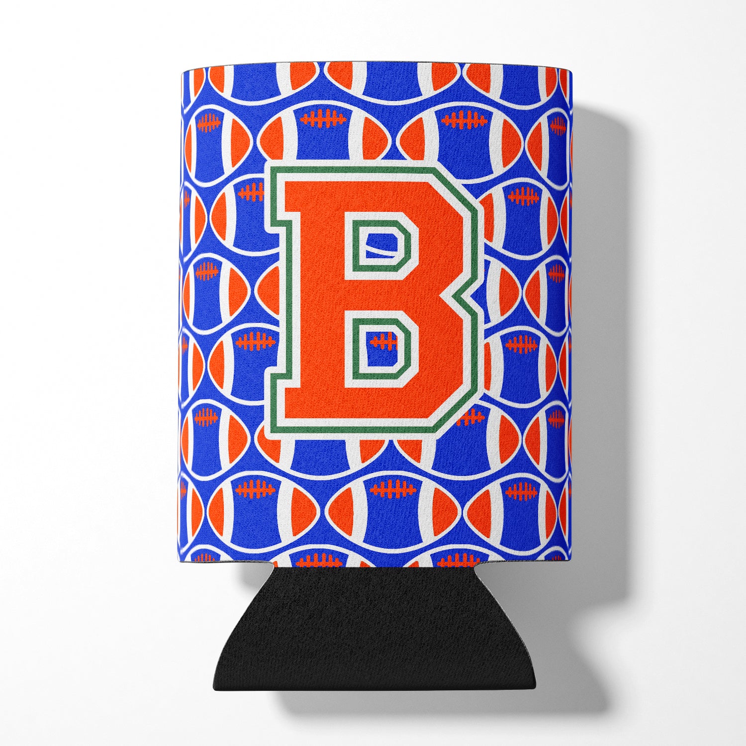 Letter B Football Green, Blue and Orange Can or Bottle Hugger CJ1083-BCC.