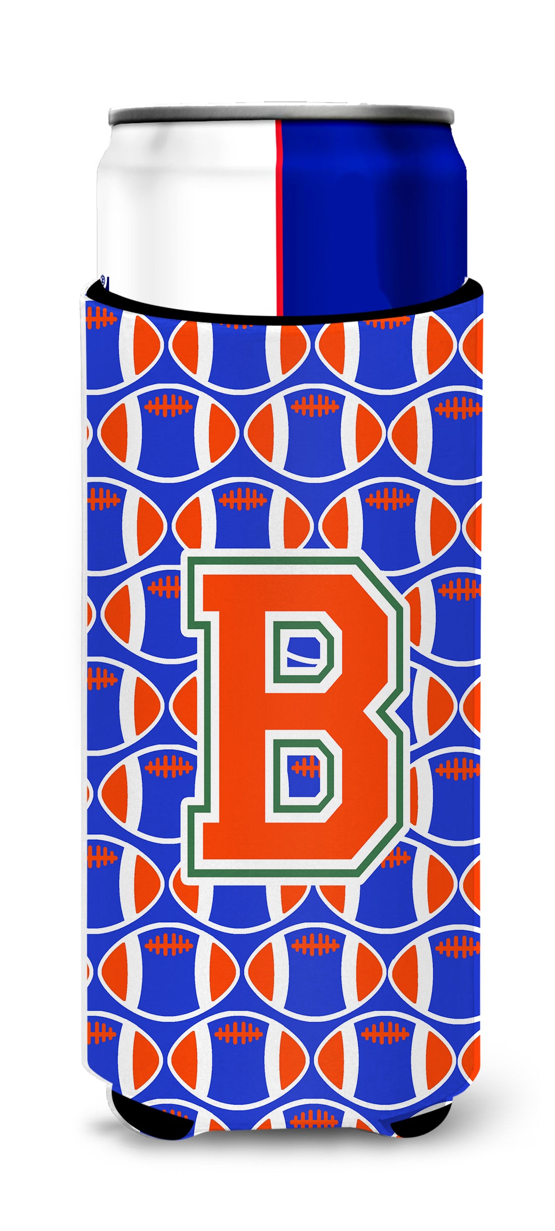 Letter B Football Green, Blue and Orange Ultra Beverage Insulators for slim cans CJ1083-BMUK.