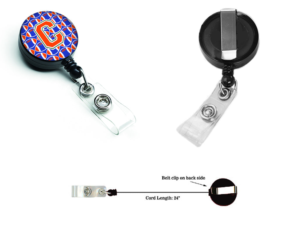 Letter C Football Green, Blue and Orange Retractable Badge Reel CJ1083-CBR.