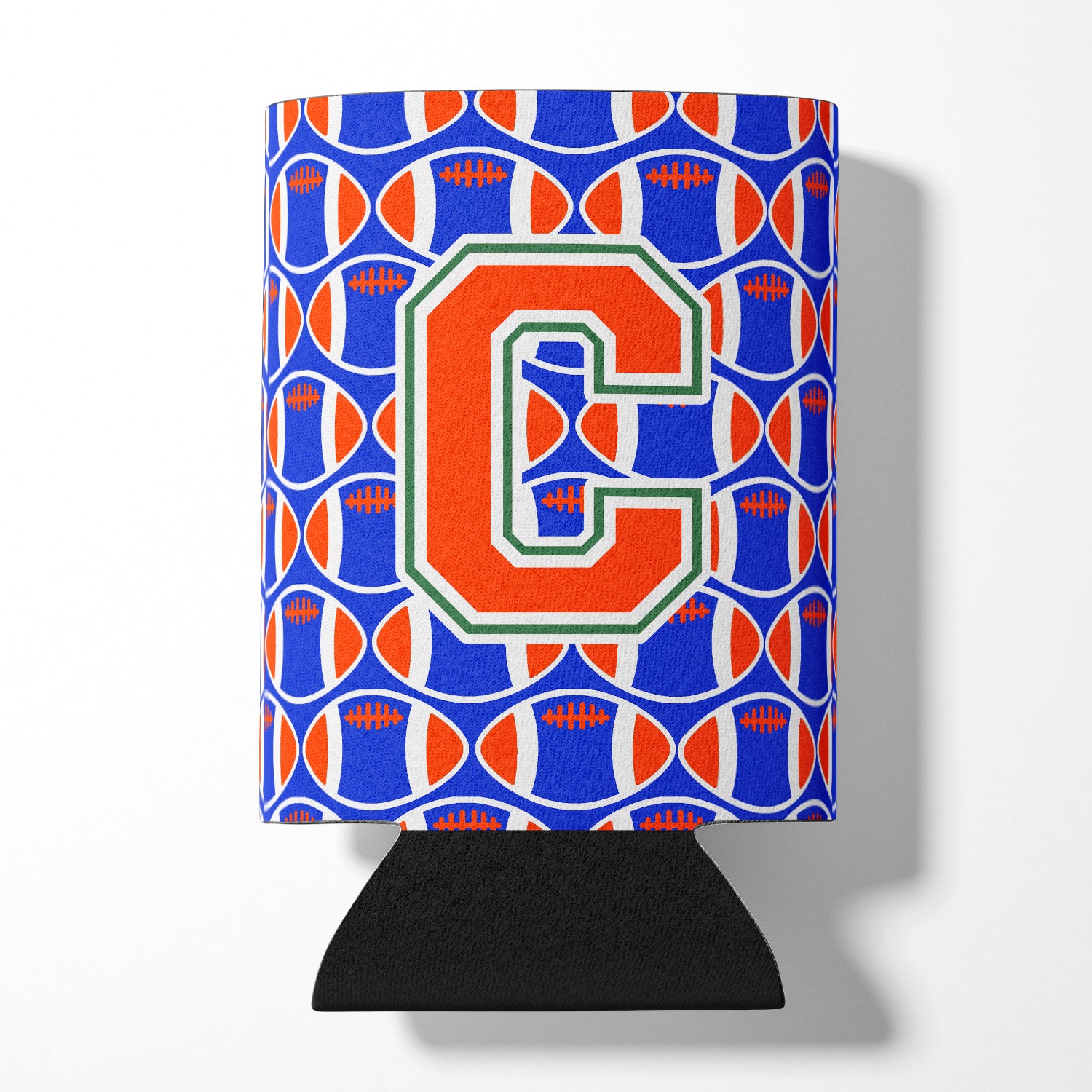 Letter C Football Green, Blue and Orange Can or Bottle Hugger CJ1083-CCC.