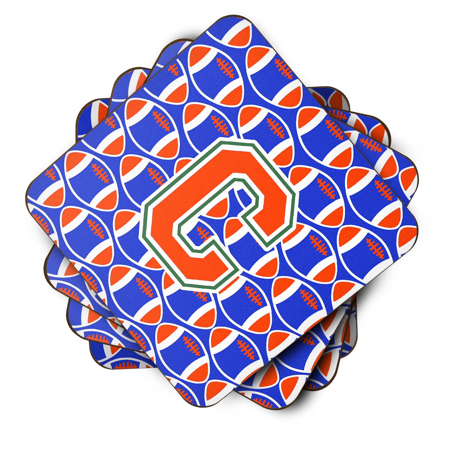 Letter C Football Green, Blue and Orange Foam Coaster Set of 4 CJ1083-CFC - the-store.com