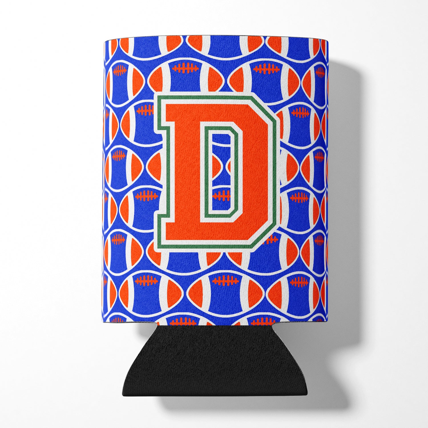 Letter D Football Green, Blue and Orange Can or Bottle Hugger CJ1083-DCC.