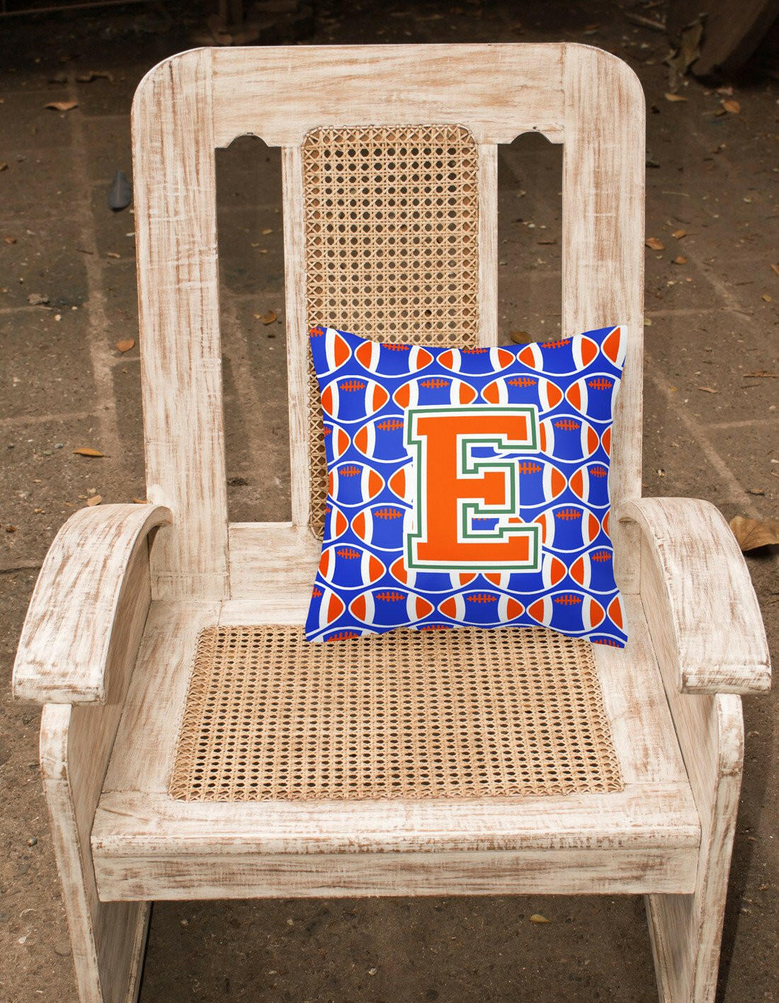 Letter E Football Green, Blue and Orange Fabric Decorative Pillow CJ1083-EPW1414 by Caroline's Treasures