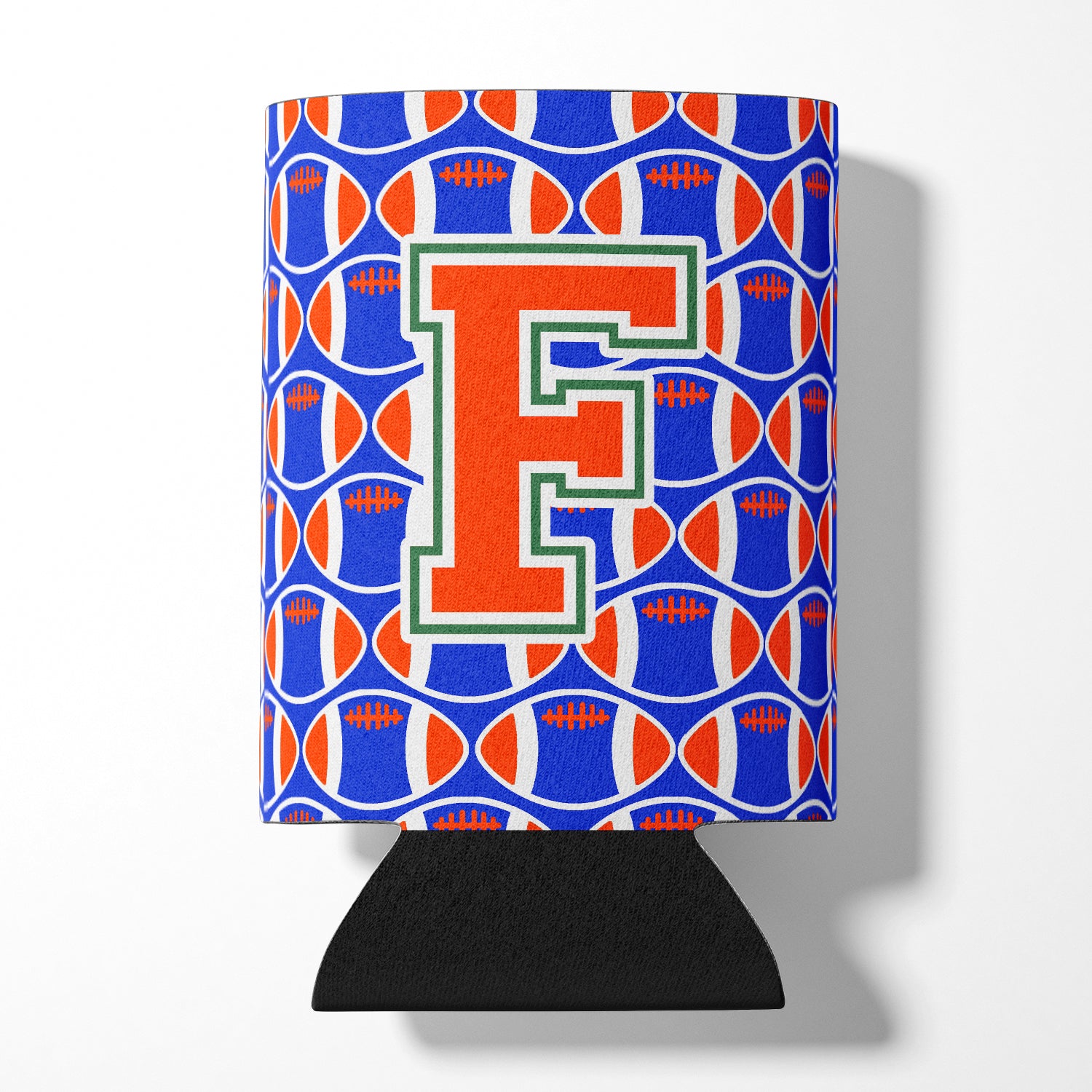 Letter F Football Green, Blue and Orange Can or Bottle Hugger CJ1083-FCC.