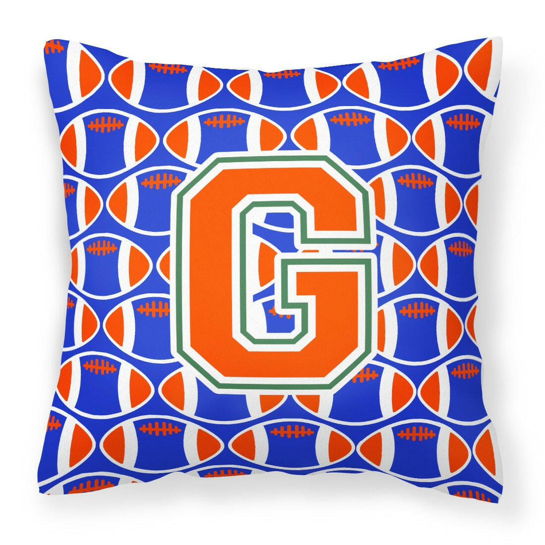 Letter G Football Green, Blue and Orange Fabric Decorative Pillow CJ1083-GPW1414 by Caroline's Treasures