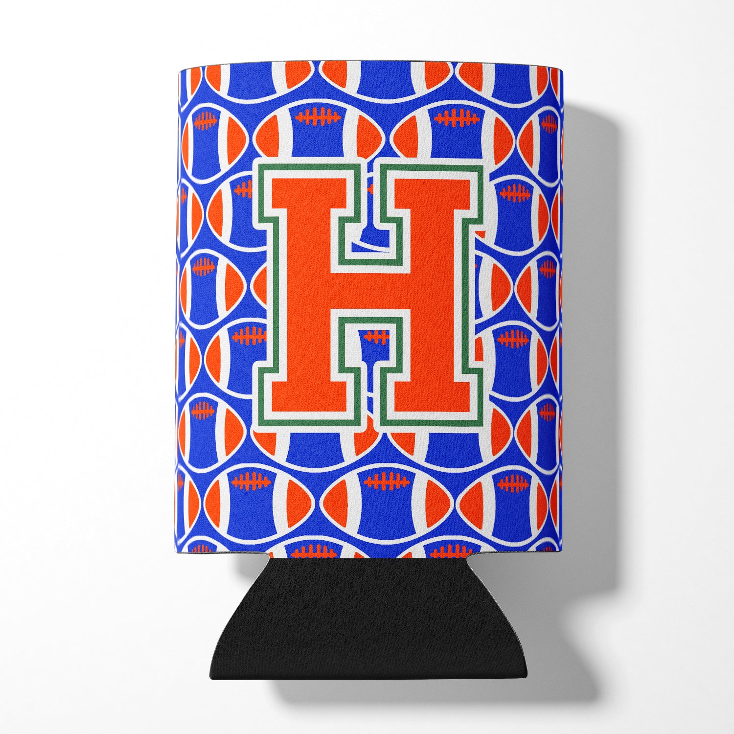 Letter H Football Green, Blue and Orange Can or Bottle Hugger CJ1083-HCC.