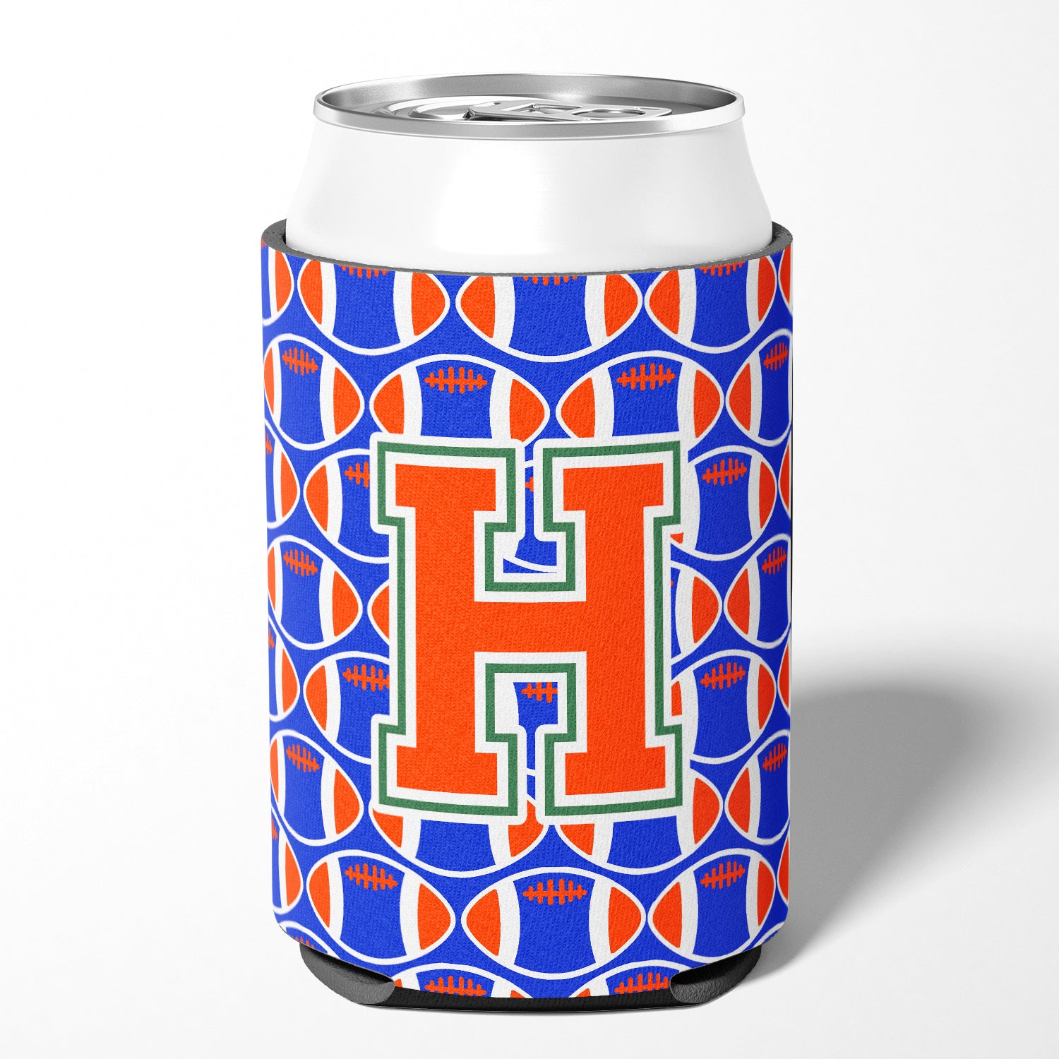 Letter H Football Green, Blue and Orange Can or Bottle Hugger CJ1083-HCC.