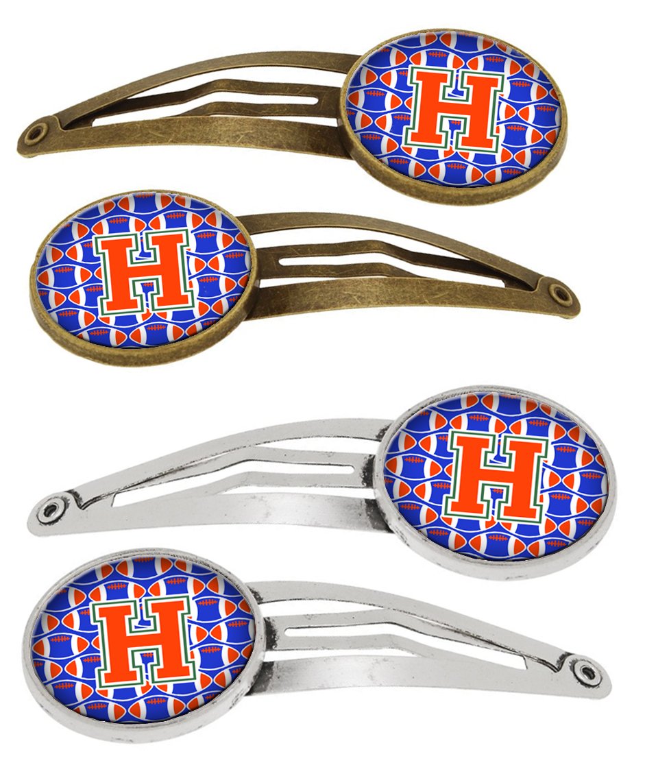 Letter H Football Green, Blue and Orange Set of 4 Barrettes Hair Clips CJ1083-HHCS4 by Caroline's Treasures