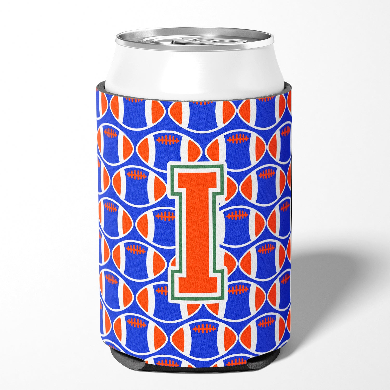 Letter I Football Green, Blue and Orange Can or Bottle Hugger CJ1083-ICC.