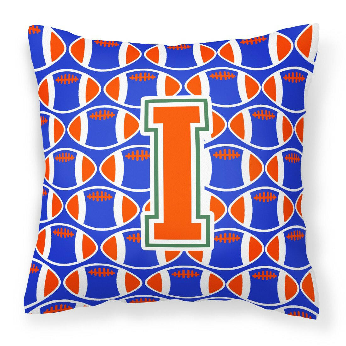 Letter I Football Green, Blue and Orange Fabric Decorative Pillow CJ1083-IPW1414 by Caroline's Treasures