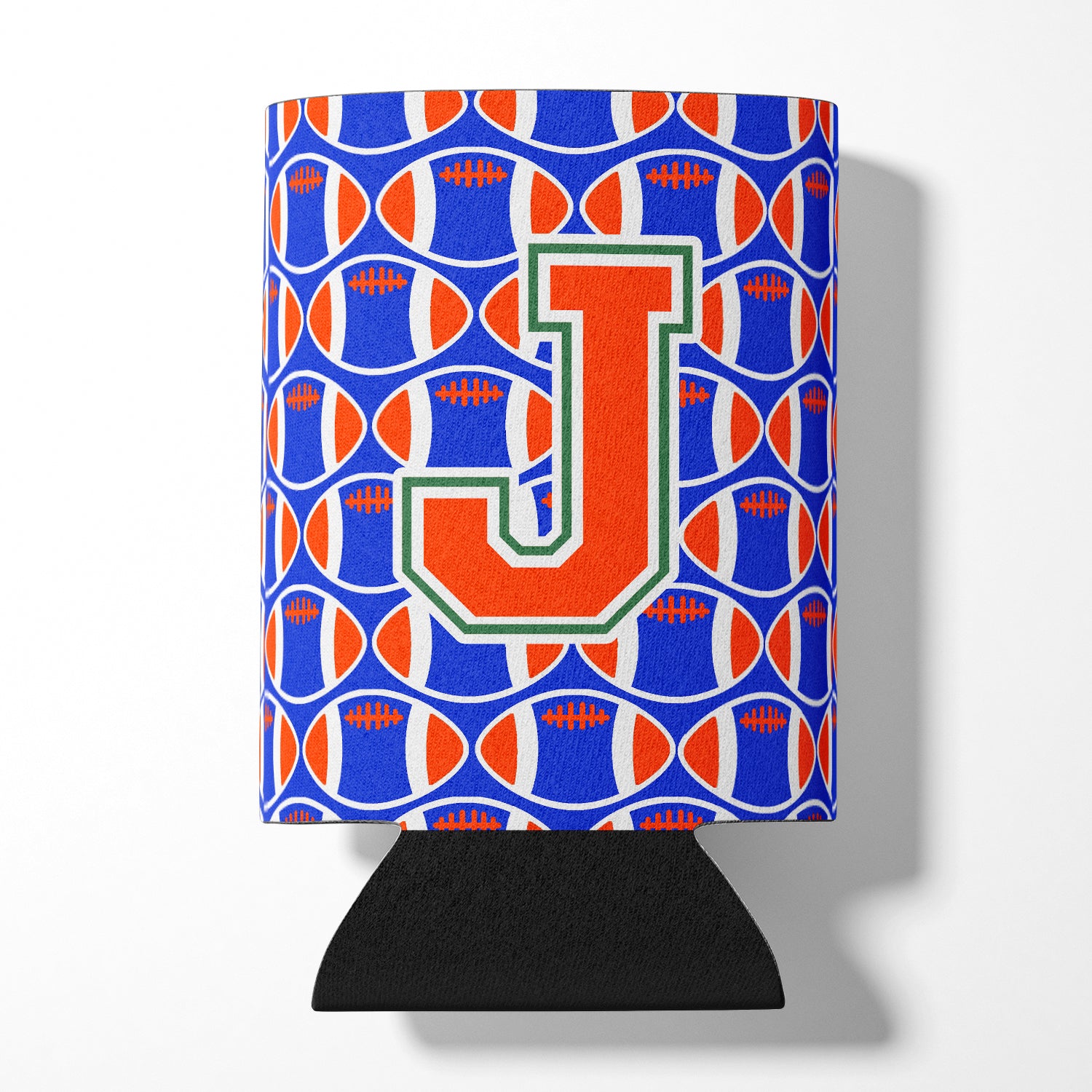 Letter J Football Green, Blue and Orange Can or Bottle Hugger CJ1083-JCC.