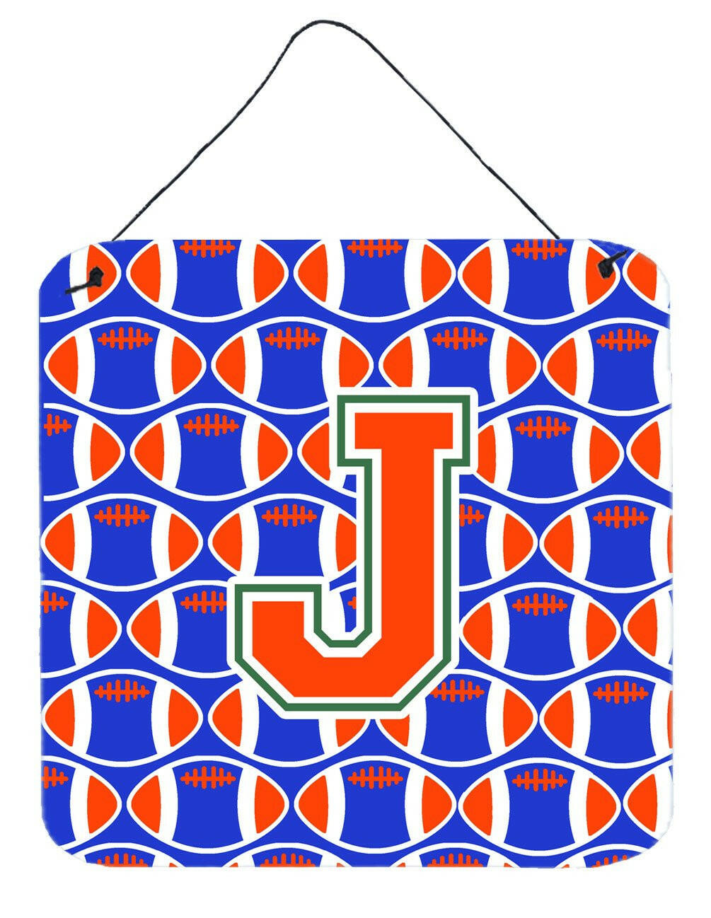 Letter J Football Green, Blue and Orange Wall or Door Hanging Prints CJ1083-JDS66 by Caroline's Treasures