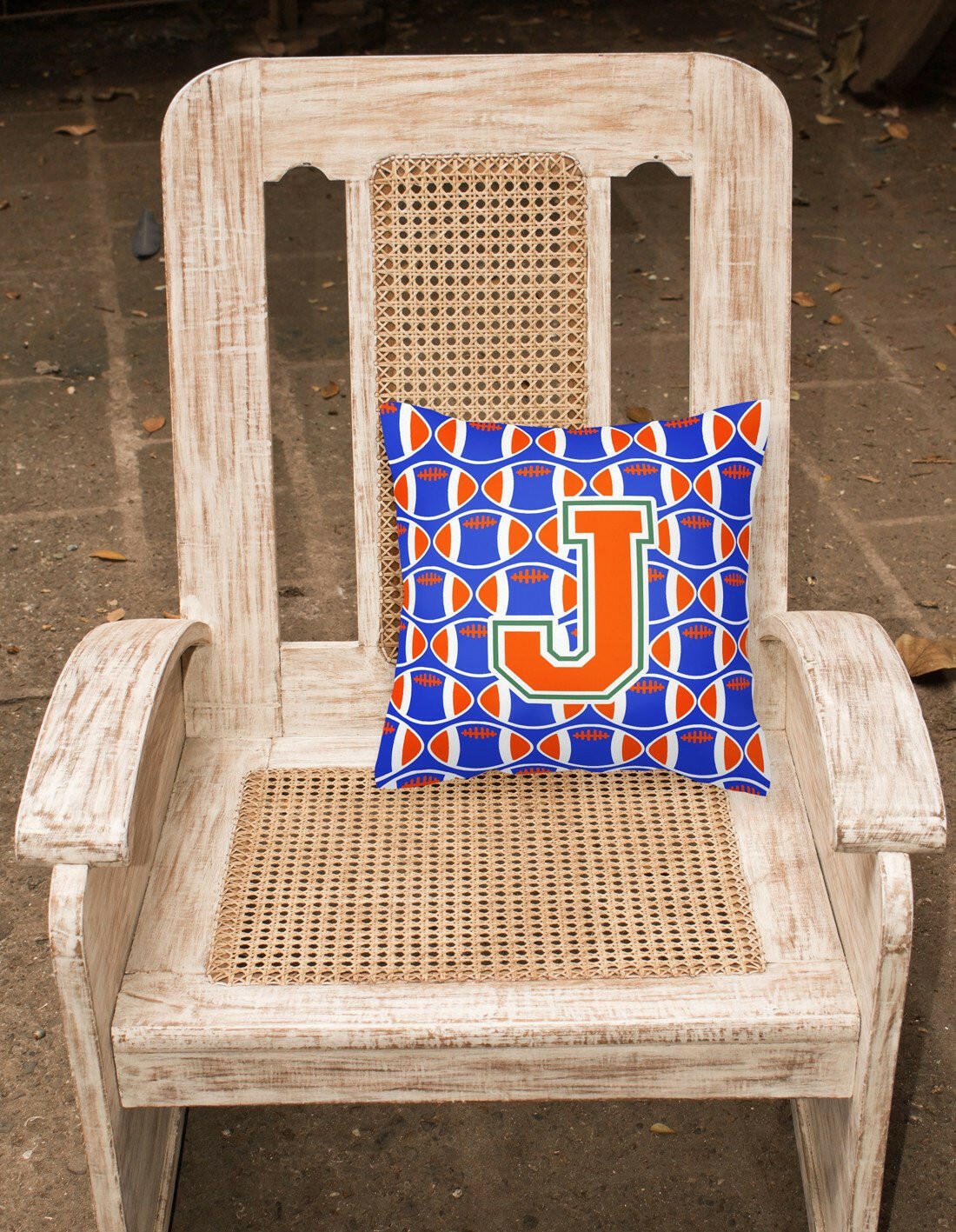 Letter J Football Green, Blue and Orange Fabric Decorative Pillow CJ1083-JPW1414 by Caroline's Treasures