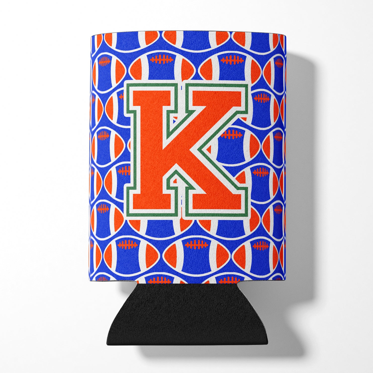 Letter K Football Green, Blue and Orange Can or Bottle Hugger CJ1083-KCC.