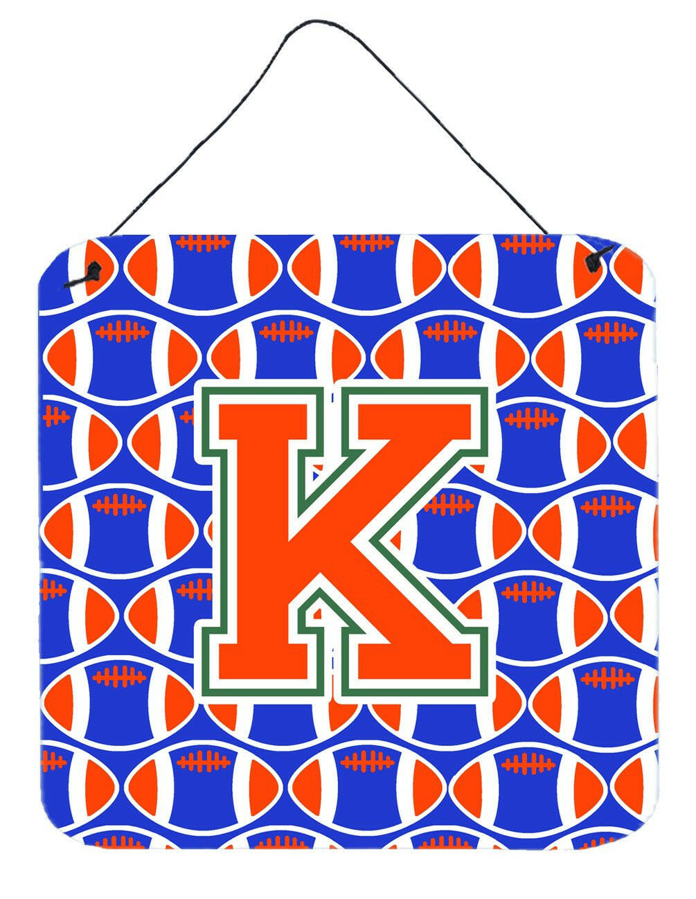 Letter K Football Green, Blue and Orange Wall or Door Hanging Prints CJ1083-KDS66 by Caroline's Treasures