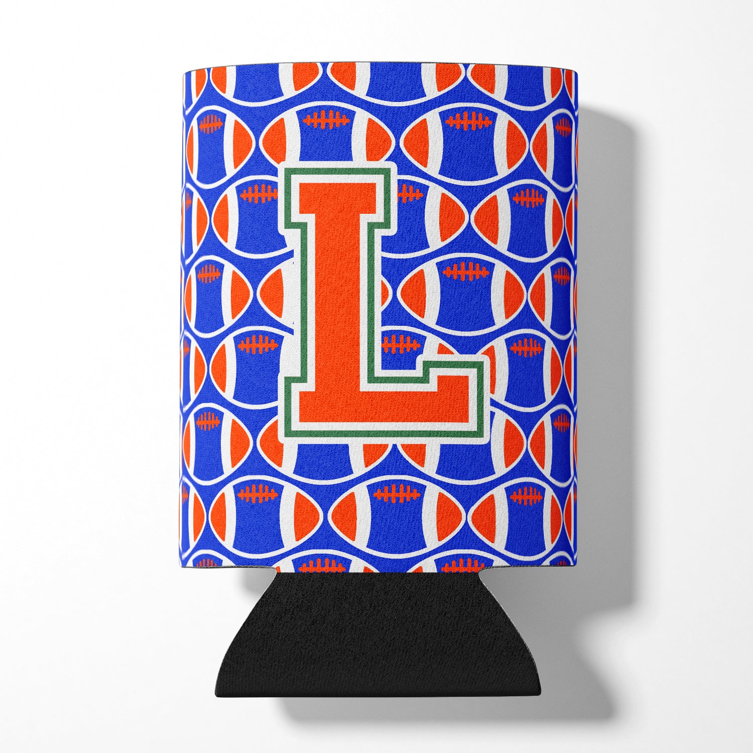 Letter L Football Green, Blue and Orange Can or Bottle Hugger CJ1083-LCC.