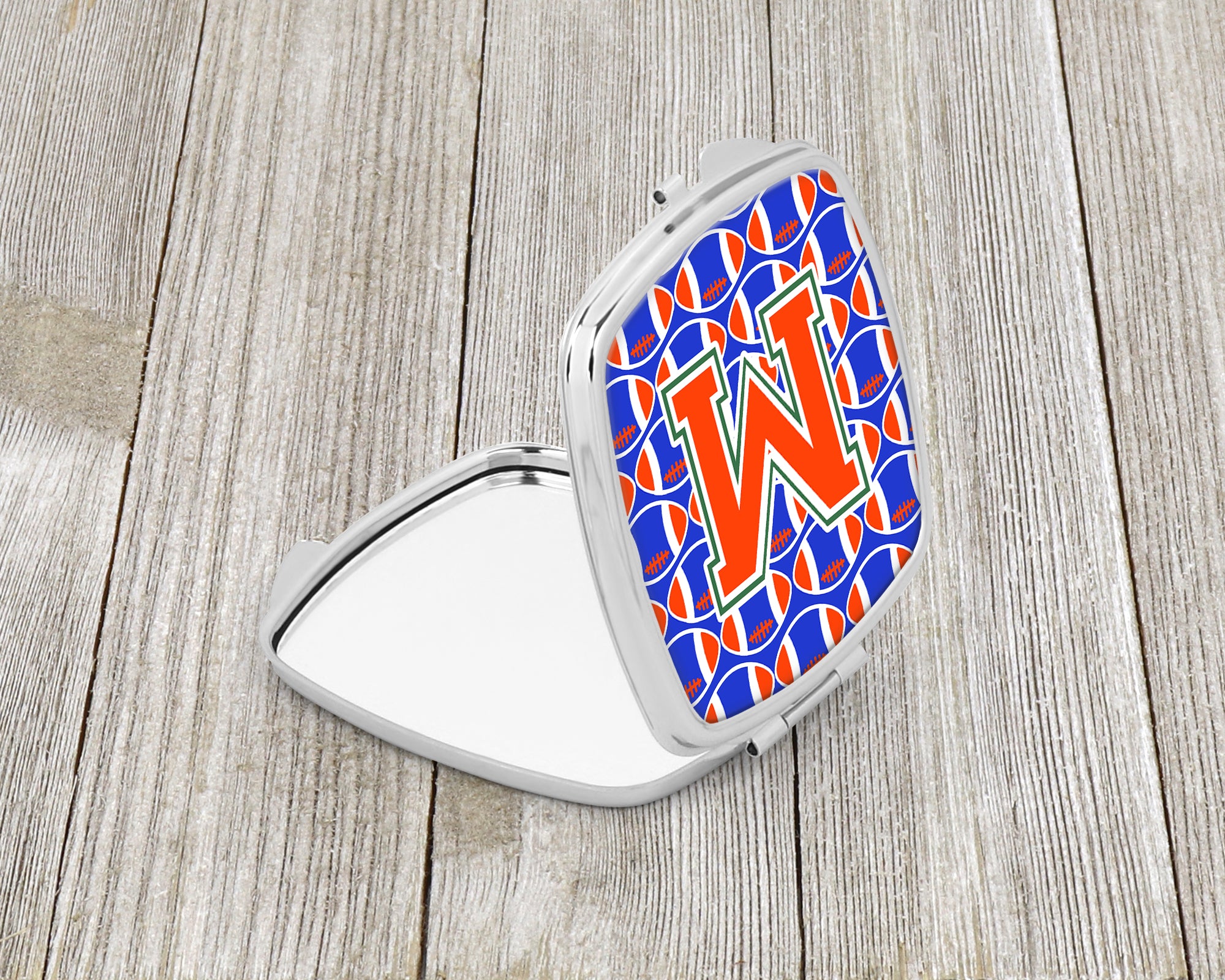 Letter M Football Green, Blue and Orange Compact Mirror CJ1083-MSCM  the-store.com.