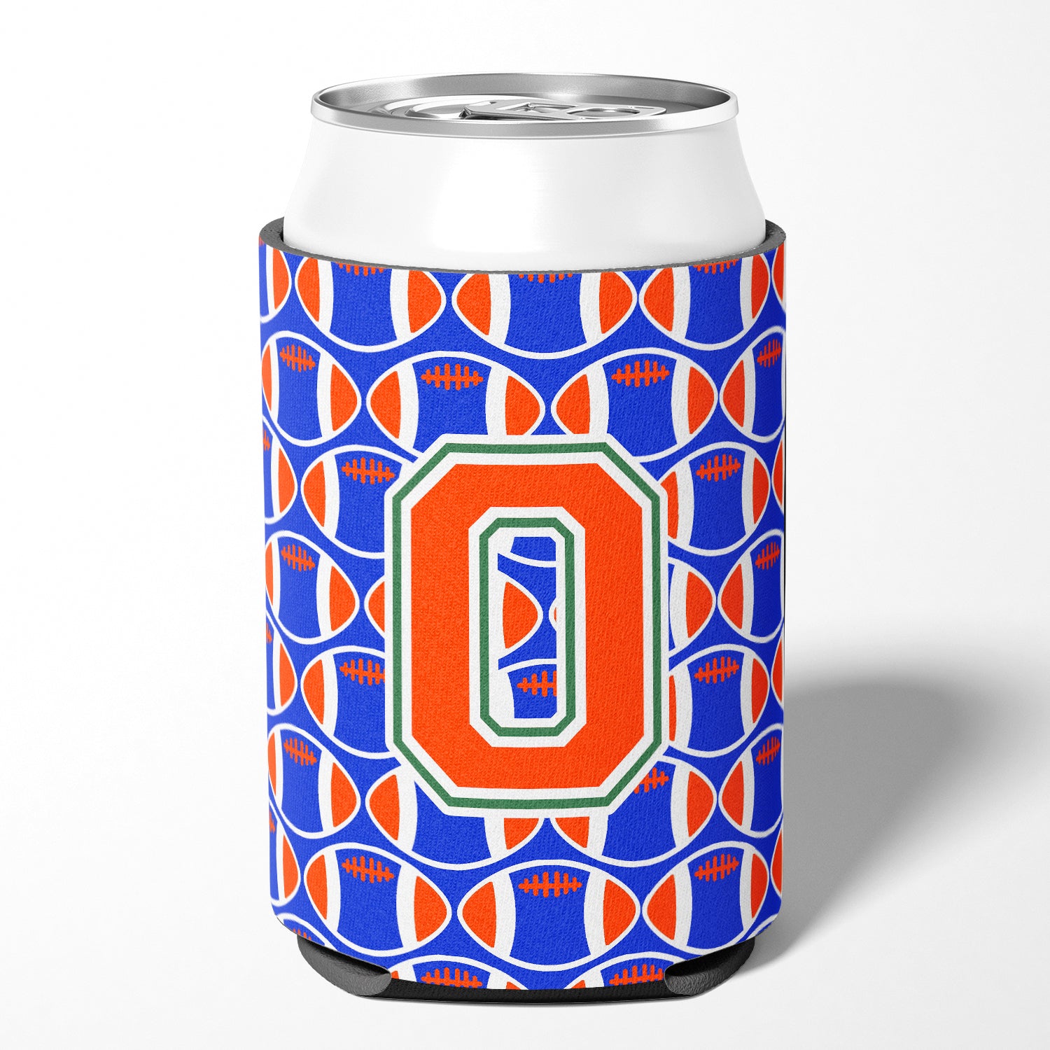 Letter O Football Green, Blue and Orange Can or Bottle Hugger CJ1083-OCC.