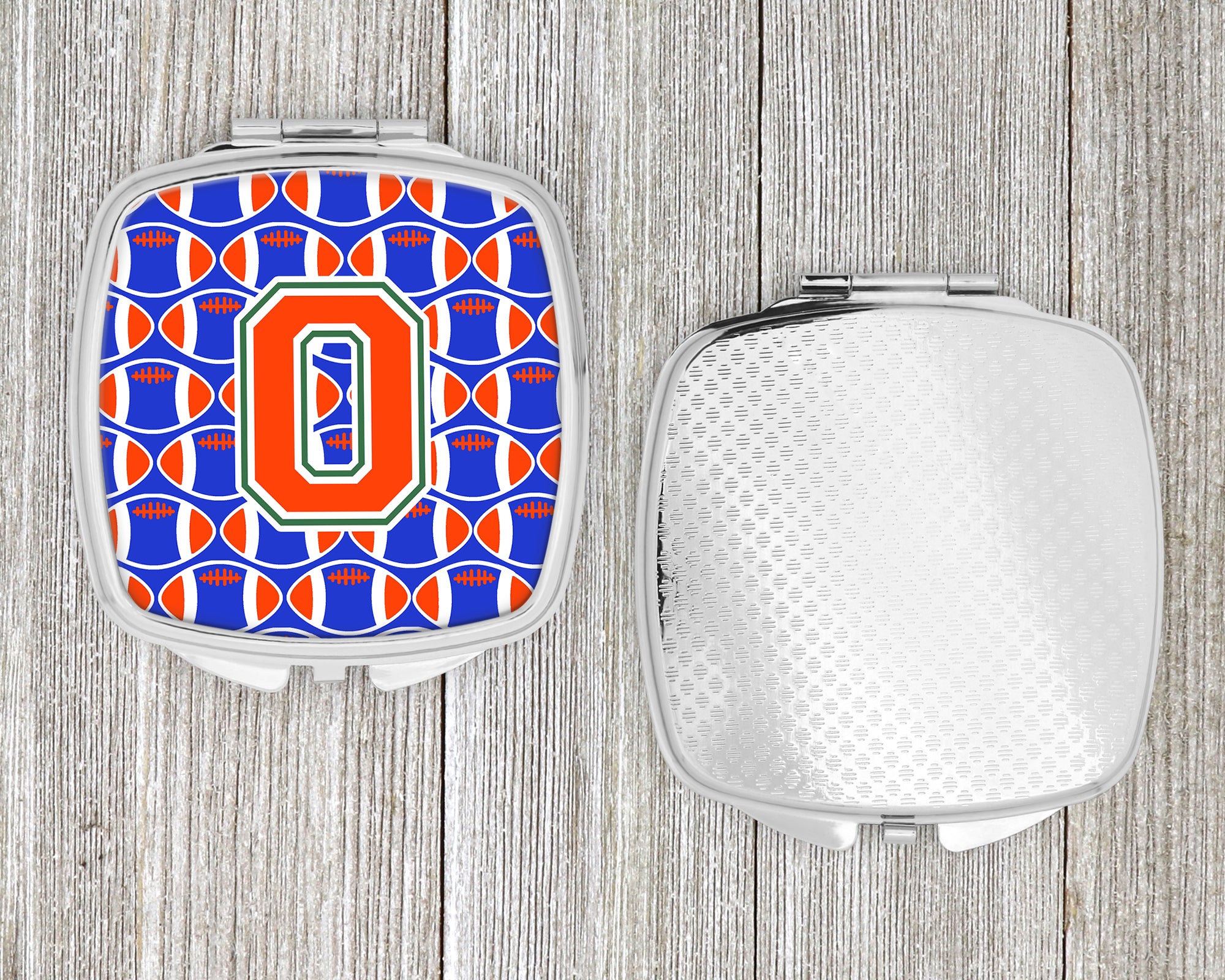 Letter O Football Green, Blue and Orange Compact Mirror CJ1083-OSCM  the-store.com.