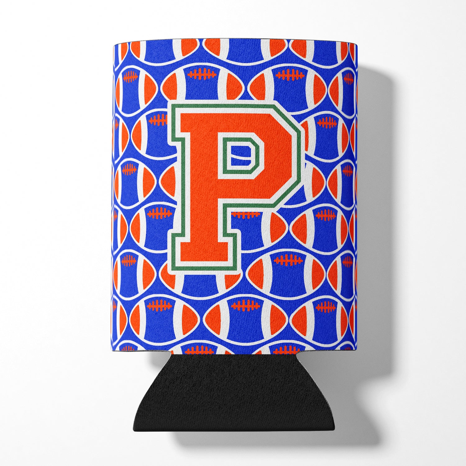 Letter P Football Green, Blue and Orange Can or Bottle Hugger CJ1083-PCC.