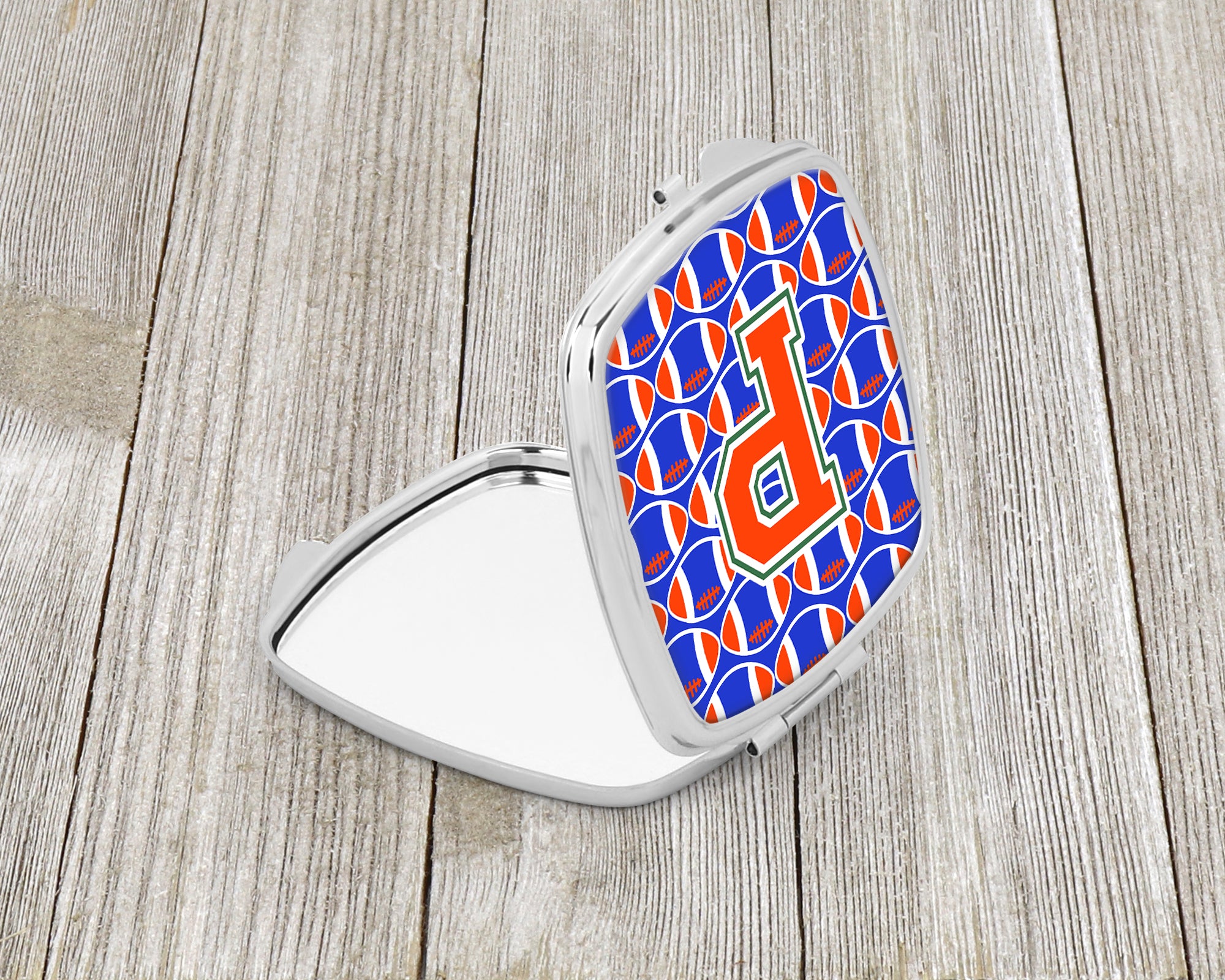 Letter P Football Green, Blue and Orange Compact Mirror CJ1083-PSCM  the-store.com.