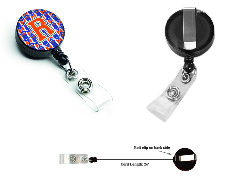 Letter R Football Green, Blue and Orange Retractable Badge Reel CJ1083-RBR.