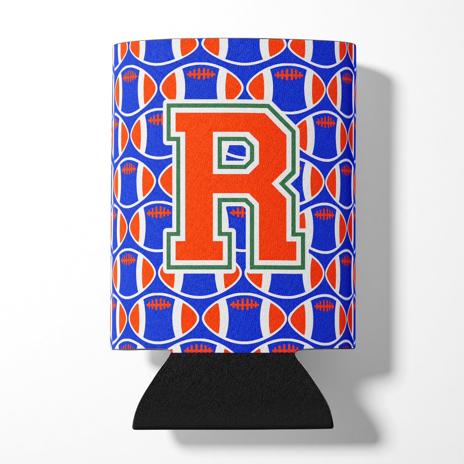 Letter R Football Green, Blue and Orange Can or Bottle Hugger CJ1083-RCC.