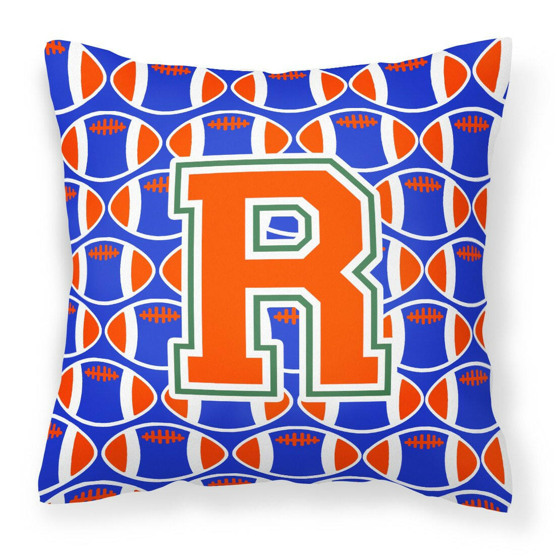 Letter R Football Green, Blue and Orange Fabric Decorative Pillow CJ1083-RPW1414 by Caroline's Treasures